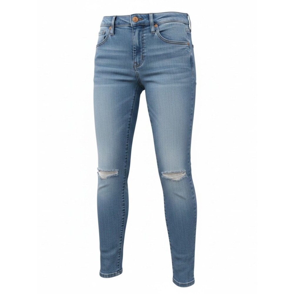 Madewell 8” Light Blue High-Rise Skinny Jeans with Knee Rips - Size 25